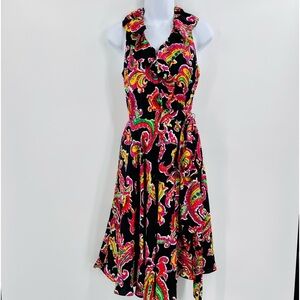 Ralph Lauren Silk Wrap Paisley Print Ruffle Sleeve Dress